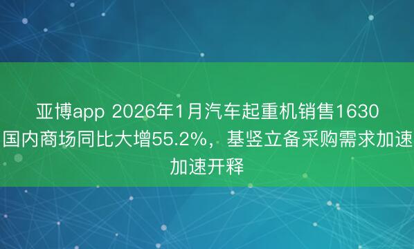 亚博app 2026年1月汽车起重机销售1630台,国内商场同比大增55.2%,基竖立备采购需求加速开释