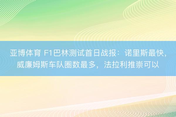 亚博体育 F1巴林测试首日战报：诺里斯最快，威廉姆斯车队圈数最多，法拉利推崇可以